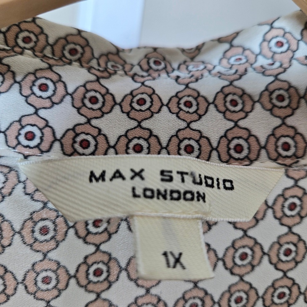 Max Studio London Womens 1X Geometric Floral Medallion Button Up Blouse Casual - Picture 5 of 9